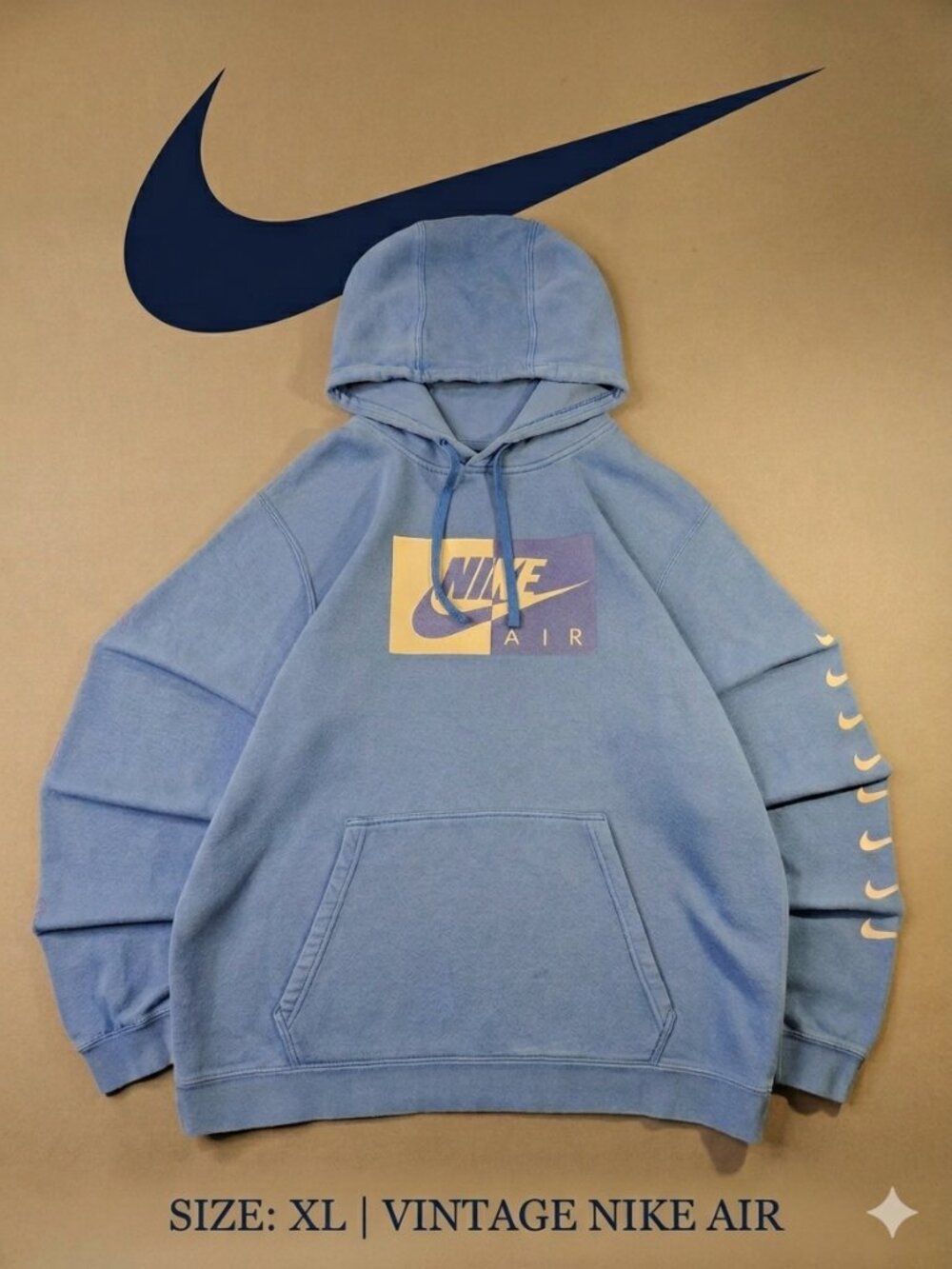 Vintage Nike Air Brushed-Back Fleece Pullover Hoodie - Blue